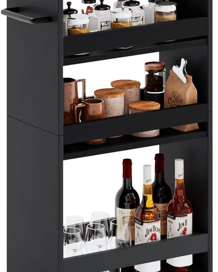 MARTY Rolling Storage Cart 7.9" W, 4-Tier Black Kitchen Cart on Wheels, Slim Storage Cart with Handle for Laundry Narrow Places Bathroom Small Corner - LeafyLoom