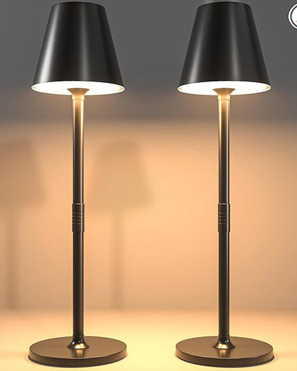 2 Pack LED CordlessTable Lamp,4000mAh Rechargeable Battery Desk lamp,3 Level Brightness Night Light,Minimalist Design, for Couple Dinner/Coffee Table/Restaurant/Bedroom(Black 2pack) - LeafyLoom