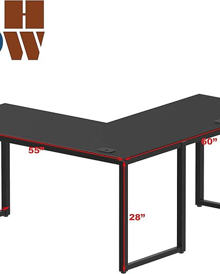 SHW Artwork L-Shaped Desk, 24" Deep - Black - LeafyLoom