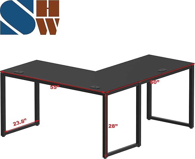 SHW Artwork L-Shaped Desk, 24" Deep - Black - LeafyLoom