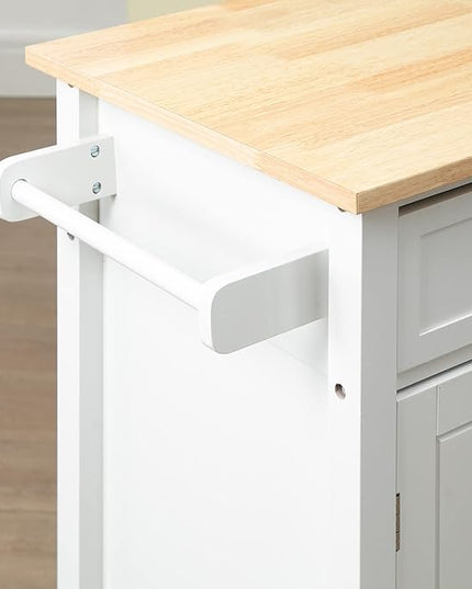 HOMCOM Kitchen Island Cart, Rolling Kitchen Island with Storage Shelf, Solid Wood Top, Drawer, for Dining Room, White - LeafyLoom