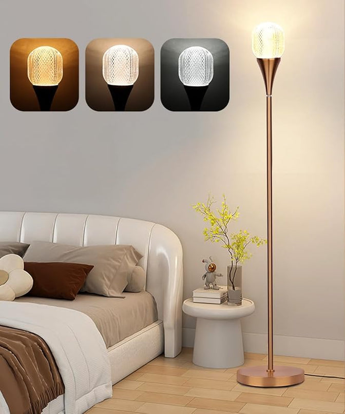 Modern Globe Floor Lamp, Minimalist Room Decor Standing Lamp, Dimmable LED Tall Floor Light for Living Room, Bedroom Decor, Full Range Dimming, Adjustable Color Temperature - Gold/Antique Brass - LeafyLoom