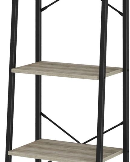 Ladder Shelf, Bookshelf Bookcase, Freestanding Corner Storage Shelve with 2 Hooks for Home Office, Living Room, Kitchen, Bedroom, Industrial, 5-Tier Greige BC19205B - LeafyLoom