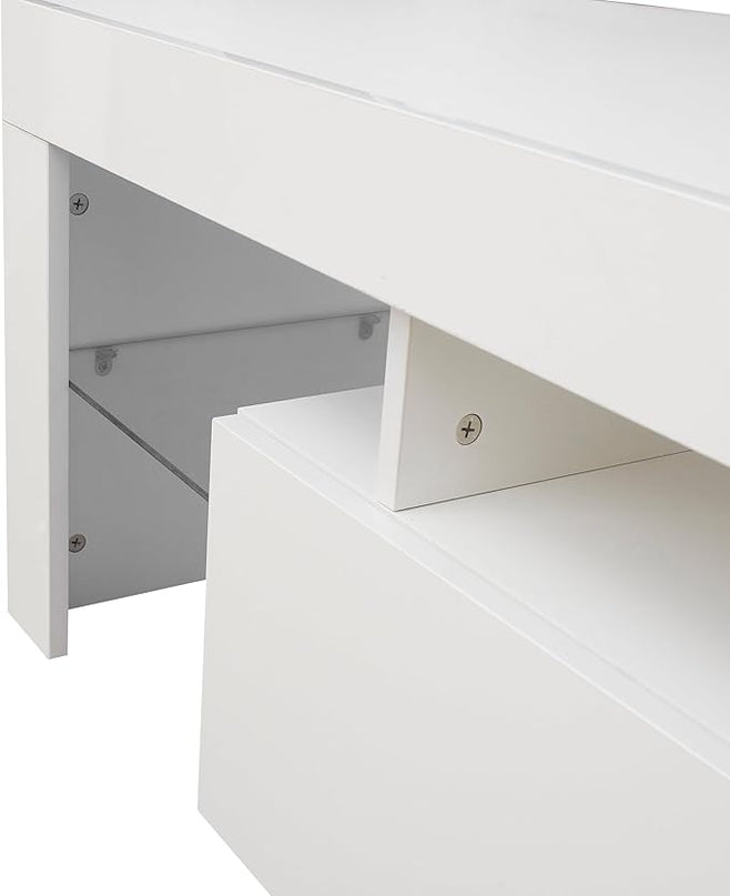 51Inch TV Stand Base, Entertainment Center Cabinet with LED Light Media Console for Living Room, Bedroom, White - LeafyLoom