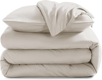CozyLux Beige Comforter Set King Size, 3 Pieces Boho Solid Breathable Quilted Style Bedding Sets, Luxury Fluffy Soft Microfiber Comforter for All Season(1 Comforter & 2 Pillowcases) - LeafyLoom