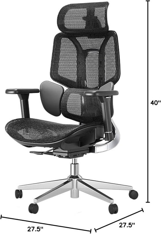 Hbada E3 Ergonomic Office Chair, Big and Tall Office Chair - with 3-Zone Dynamic Lumbar Support, 3D Adjustable Headrest, 3D Adjustable Armrests, Swivel Computer Chair, Black(No Footrest) - LeafyLoom