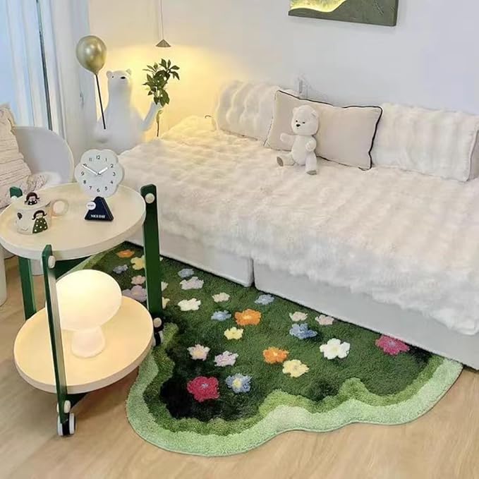 Moss Rug Lovely Green Moss Leaf Bathroom rug Non-Slip 3D Moss Carpet Washable Water Absorbent Soft Moss Carpet Bed for Bathroom Bedroom Kitchen Living Room (A, 2.6x4.9ft) - LeafyLoom