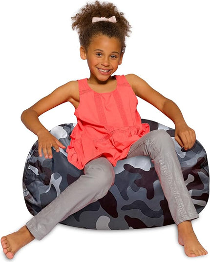 Posh Creations Bean Bag Chair for Kids, Teens, and Adults Includes Removable and Machine Washable Cover, Soft Nylon - Camo Dark and Black Gray, 27in - Medium - LeafyLoom