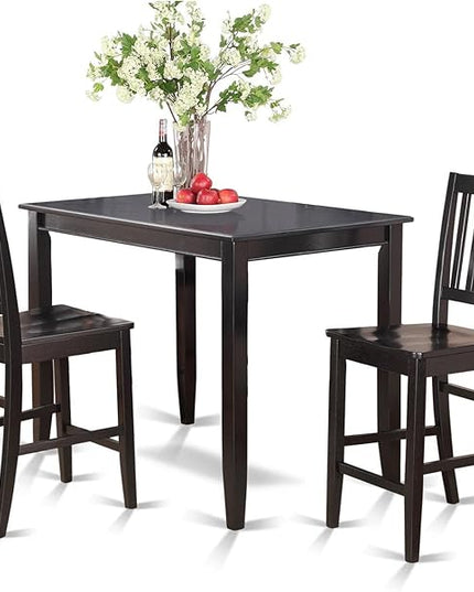 East West Furniture BUCK3-BLK-W 3 Piece Kitchen Counter Height Set Contains a Rectangle Dining Room Table and 2 Wooden Seat Chairs, 30x48 Inch - LeafyLoom