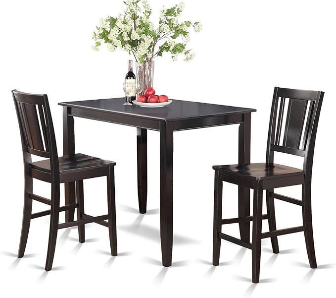 East West Furniture BUCK3-BLK-W 3 Piece Kitchen Counter Height Set Contains a Rectangle Dining Room Table and 2 Wooden Seat Chairs, 30x48 Inch - LeafyLoom
