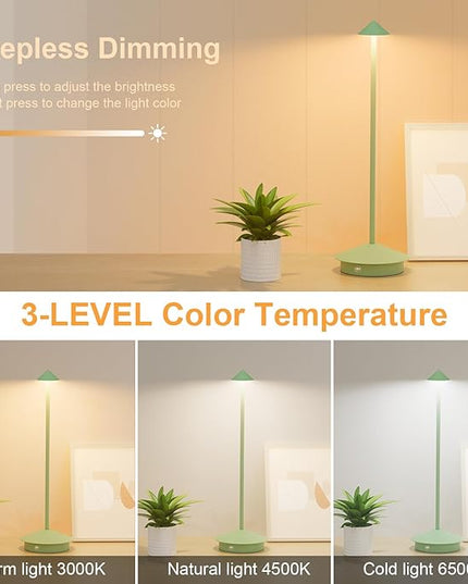 2-Pack 6000mAh Rechargeable LED Table Lamps,Outdoor Cordless Table Lamp Waterproof Portable, 3-Color Stepless Dimmable Modern Lamp for Restaurant/Bedroom(Green) - LeafyLoom
