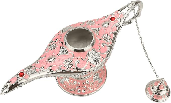 Legend Aladdin Lamp Magic Genie Wishing Light, Classic Arabian Nights Costume Props Lamp Table Decor for Home Wedding Party Halloween Birthday Beautiful Gift Toy for Women Girl (Pink & Silver) - LeafyLoom