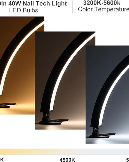 Large Half Moon LED Light for Table Nail Desk with Phone Stand, Upgrade Arch Light for Nail Techs with Wire Controller and Remote for Nails Tech Manicure - LeafyLoom