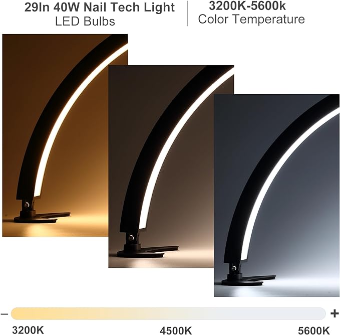 Large Half Moon LED Light for Table Nail Desk with Phone Stand, Upgrade Arch Light for Nail Techs with Wire Controller and Remote for Nails Tech Manicure - LeafyLoom
