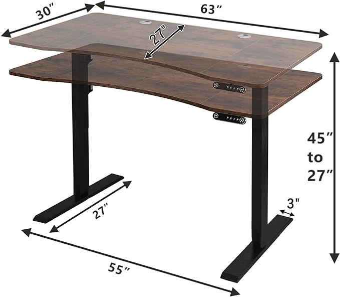 Electric Sit Dual Motor Height Adjustable, Memory Stand Up Desk with Drawer, Ideal for Daily Use at Home Office, Bedroom, 63x30 Inch, Dark Brown - LeafyLoom