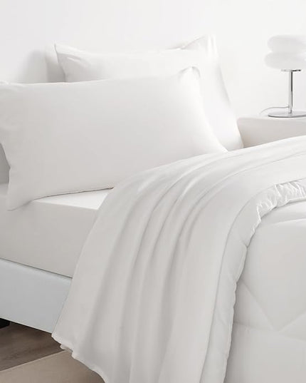 NTBAY Twin Comforter Set with Sheets, 5 Pieces Soft and Breathable Twin Bedding Set, Twin Bed in a Bag, Down Alternative Comforter Set Solid Color All Season, Kids Bedding Set, White - LeafyLoom