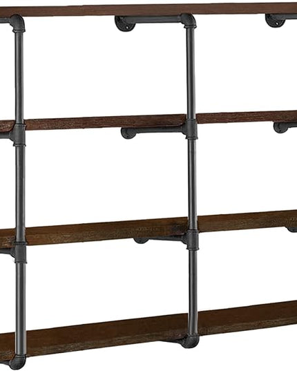 HITOMEN Industrial Iron Pipe Shelves, 3 Set 4-Tier, 42" Tall, 12" Depth, DIY Open Bookshelf Bookcase, Wall Mounted Vintage Retro Shelving, Rustic Farmhouse Pantry Kitchen Storage, Black Shelf Brackets - LeafyLoom