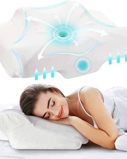 Cervical Neck Pillow for Pain Relief, Contour Memory Foam Pillows for Sleeping, Ergonomic Orthopedic Bed Pillow, Neck Support Pillows for Side Back Stomach Sleepers with Cooling Pillowcase - LeafyLoom