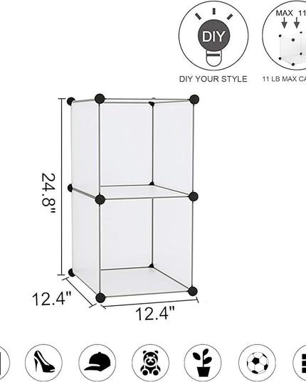 C&AHOME Cube Storage, 2-Cube Organizer Unit, Plastic Closet Storage Shelf, DIY Bookshelf, Modular Bookcase, Cabinet Ideal for Bedroom, Living Room, Office, 12.4" L x 12.4" W x 24.8" H White SBTM3002A - LeafyLoom