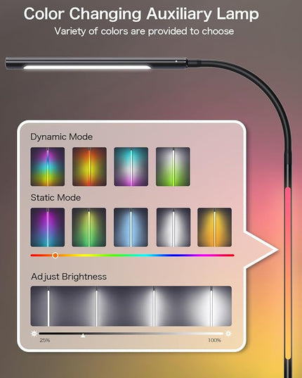 LED Floor Lamp,15W Dimmable Bright Reading & RGB Atmosphere Light,4 Color Temperatures,Remote and Touch Control,Music Sync,Adjustable Gooseneck Standing Task Lamp for Living Room Bedroom - LeafyLoom