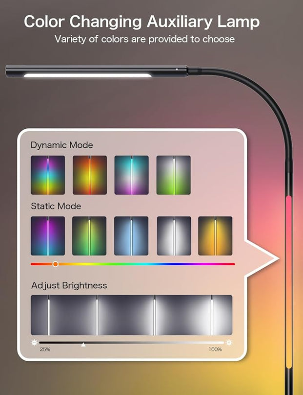 LED Floor Lamp,15W Dimmable Bright Reading & RGB Atmosphere Light,4 Color Temperatures,Remote and Touch Control,Music Sync,Adjustable Gooseneck Standing Task Lamp for Living Room Bedroom - LeafyLoom