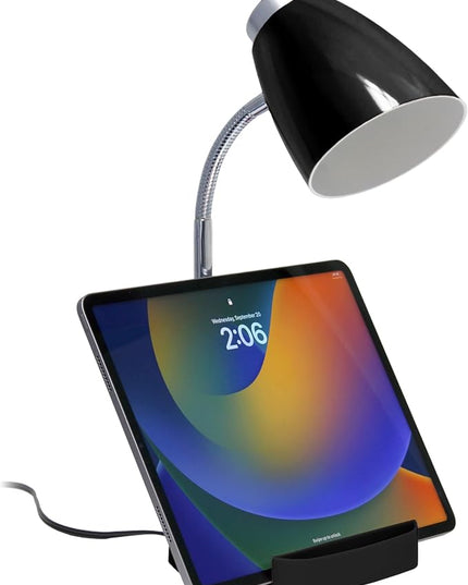 Simple Designs LD1067-BLK Compartmental Desk Lamp with iPhone/iPad/Tablet Stand, Bendable Gooseneck, for Office, Living Room, Nightstand, Library, Entryway, Black - LeafyLoom