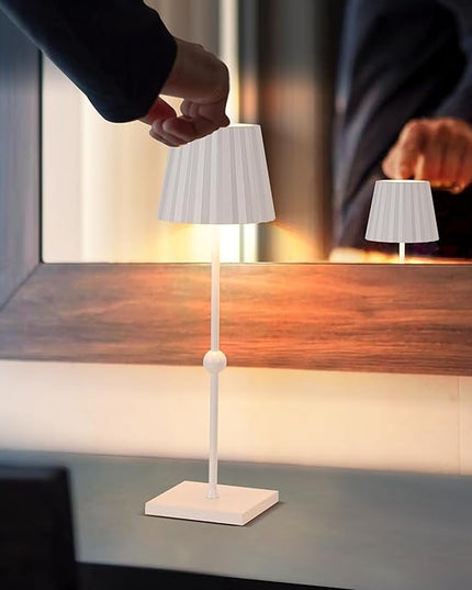 GGOYING Cordless Table Lamp,5200mAh Portable Rechargeable LED Lamp with 3 Color Stepless Dimming, Minimalist Battery Night Light for Dinner Camping(White) - LeafyLoom