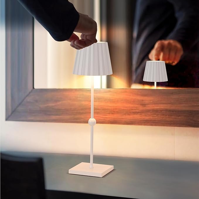 GGOYING Cordless Table Lamp,5200mAh Portable Rechargeable LED Lamp with 3 Color Stepless Dimming, Minimalist Battery Night Light for Dinner Camping(White) - LeafyLoom