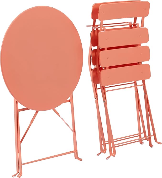 Crosley Furniture CF7390-CO Karlee Retro Metal Indoor/Outdoor 3-Piece Bistro Set with Table and 2 Chairs, Coral - LeafyLoom