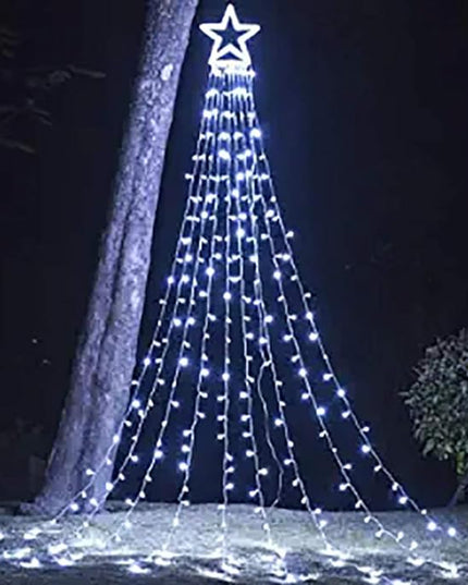 PUHONG Christmas Decoration Outdoor Star String Lights,16.4Ft Christmas Tree Toppers Lights 320 LED 8 Memory Modes with 14" Lighted Star for Halloween Christmas New Year Holiday Birthday(White) PUHONG