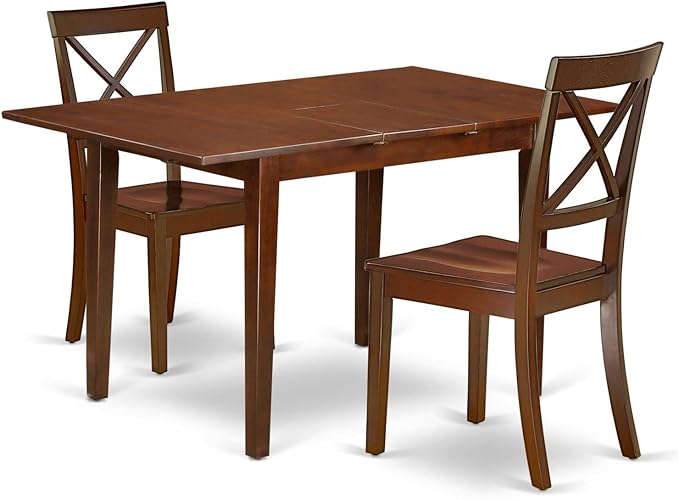 East West Furniture NOBO3-MAH-W 3 Piece Kitchen Set Contains a Rectangle Dining Room Table with Butterfly Leaf and 2 Solid Wood Seat Chairs, 32x54 Inch - LeafyLoom