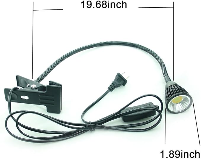 5W 3 Colors LED COB Clip on Light Black 19.68 INCH 50 CM Tube Desk Flexible Table Bed Lamp Work Home Design lighting 110V 220V 85-265VAC with US Plug switch on off 500LM (Black) - LeafyLoom