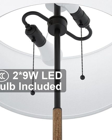 2-Light Floor Lamp, Mid Century Floor Lamp with White Fabric Shade, Standing Lamp Tall Lamp for Living Room Bedroom, 3 Color Temperatures 9W Bulb Include - LeafyLoom