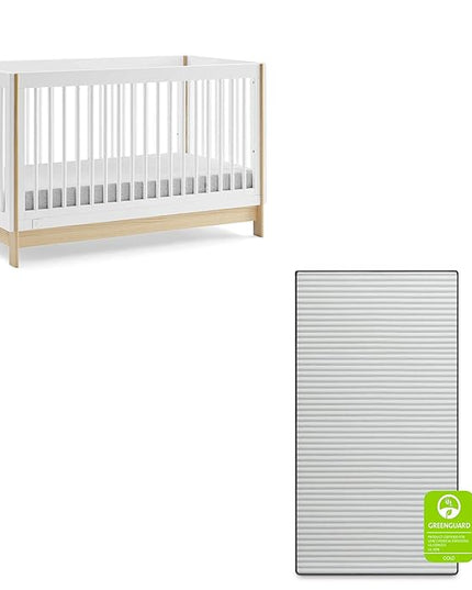 Delta Children babyGap Tate 4-in-1 Convertible Crib TrueSleep Crib and Toddler Mattress (Bundle), Bianca White/Natural - LeafyLoom