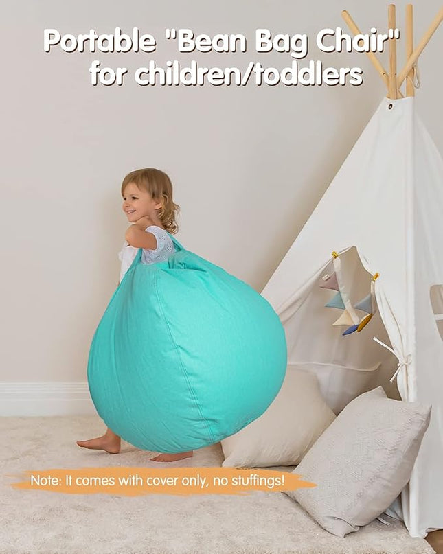 Aubliss Stuffed Animal Bean Bag Storage Chair, Beanbag Covers Only for Organizing Plush Toys, Turns into Bean Bag Seat for Kids When Filled, Large 38"-Canvas Solid Aqua - LeafyLoom