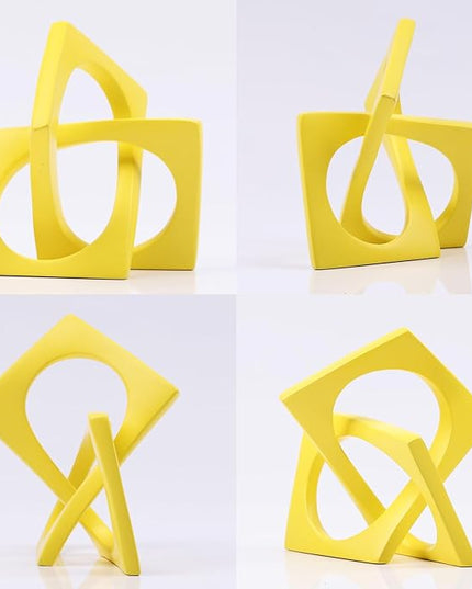 DOVDOV Geometric cube knot decorations, abstract geometric statue, yellow home decor accents for room office shelf coffee table entryway desktop small ornaments. - LeafyLoom