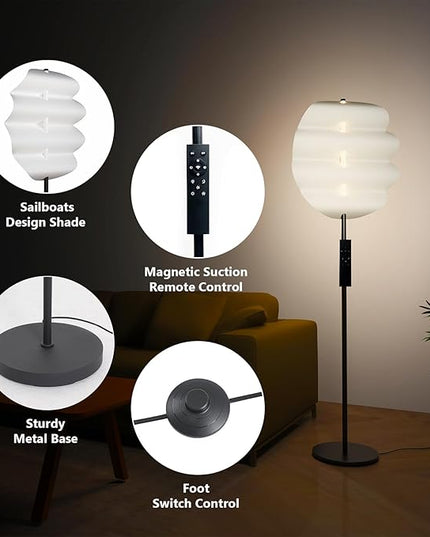 Modern Floor Lamp with Remote Control, 59" Floor Lamps for Living Room, Dimmable Colors Temperature & Brightness, Black Tall Standing Lamp for Living Room Bedroom - LeafyLoom