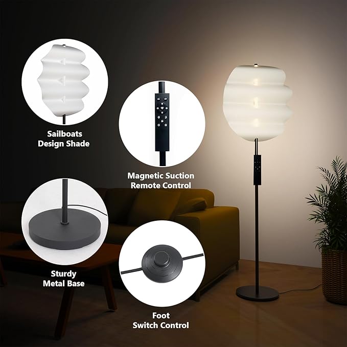 Modern Floor Lamp with Remote Control, 59" Floor Lamps for Living Room, Dimmable Colors Temperature & Brightness, Black Tall Standing Lamp for Living Room Bedroom - LeafyLoom