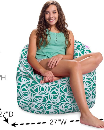 Posh Creations Structured Comfy Bean Bag Chair for Gaming, Reading, and Watching TV, Sonoma Lounge, Canvas - Roses Mint - LeafyLoom