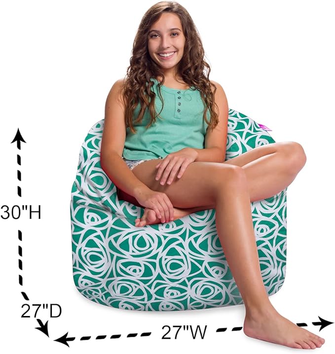 Posh Creations Structured Comfy Bean Bag Chair for Gaming, Reading, and Watching TV, Sonoma Lounge, Canvas - Roses Mint - LeafyLoom
