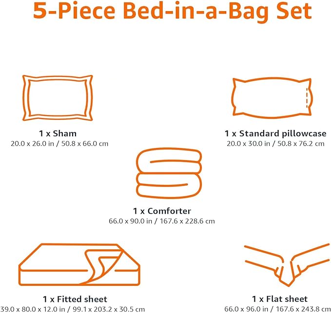Amazon Basics Lightweight Microfiber Bed-in-a-Bag Comforter 5-Piece Bedding Set, Twin/Twin XL, Purple Floral - LeafyLoom