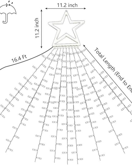 PUHONG Christmas Decoration Outdoor Star String Lights,16.4Ft Christmas Tree Toppers Lights 320 LED 8 Memory Modes with 14" Lighted Star for Halloween Christmas New Year Holiday Birthday(Warm White) PUHONG