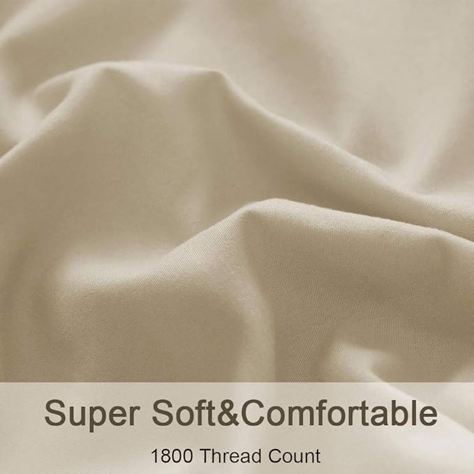 SONORO KATE Bed Sheet Set Super Soft Microfiber 1800 Thread Count Luxury Egyptian Sheets 16-Inch Deep Pocket，Wrinkle -4 Piece (Beige, Full) - LeafyLoom