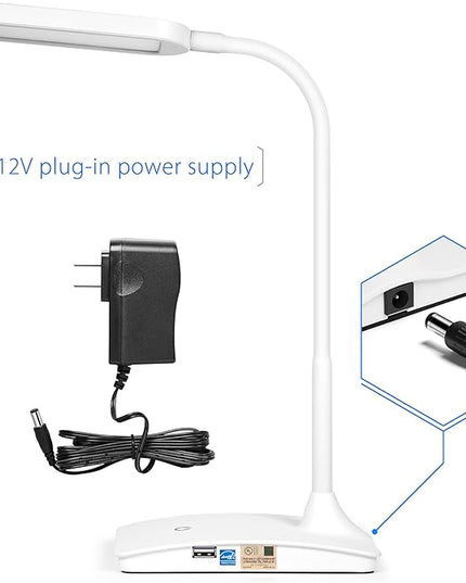 TW Desk Lamps for Home Office - Super Bright Small Desk Lamp with USB Charging Port, a Perfect LED Desk Light as Study Lamp, Bedside Reading Lights, White - LeafyLoom