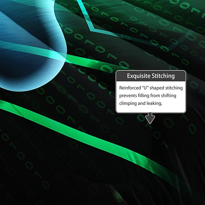 Axolotl Gamepad Comforter Set Twin Size,Number Video Gaming Gamer Bedding Set,Boys Game Console Comforter Set,Geometry Hexagonal Bedding Set for Teens Men Adults,1 Quilt 2 Pillowcases,Green Black - LeafyLoom