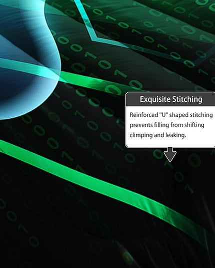 Axolotl Gamepad Comforter Set Full Size,Number Video Gaming Gamer Bedding Set,Boys Game Console Comforter Set,Geometry Hexagonal Bedding Set for Teens Men Adults,1 Quilt 2 Pillowcases,Green Black - LeafyLoom