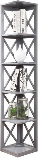 Convenience Concepts Oxford 5 Tier Corner Bookcase, Gray - LeafyLoom