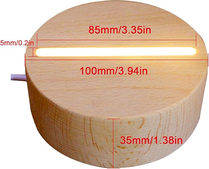 2Pcs 4" Round Wood LED Display Base, Warm Color Wooden Lighted Base Stand for Crystal Glass Resin Art, Acrylic and Plexiglass - LeafyLoom