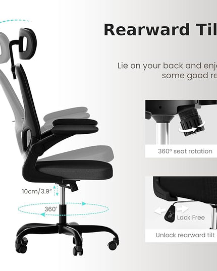 Ergonomic Office Chair, High Back Home Desk Chair with Adjustable Lumbar Support and Headrest, Breathable Mesh Swivel Task Chair, Executive Computer Chair Black, 1 Pack - LeafyLoom