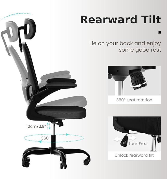 Ergonomic Office Chair, High Back Home Desk Chair with Adjustable Lumbar Support and Headrest, Breathable Mesh Swivel Task Chair, Executive Computer Chair Black, 1 Pack - LeafyLoom